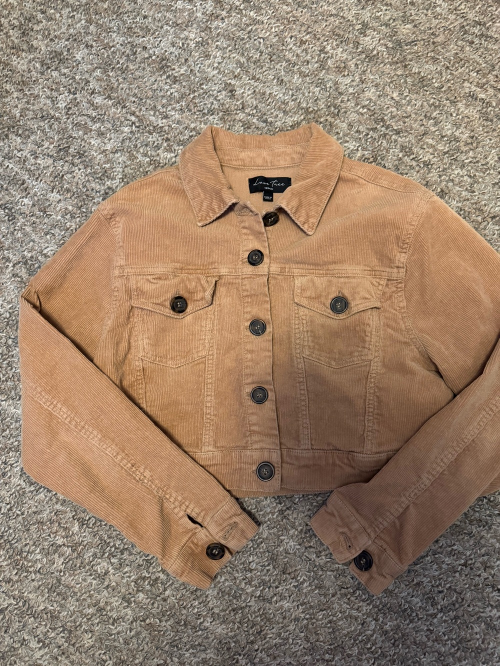Love Tree Tan Cropped Corduroy Trucker Jacket